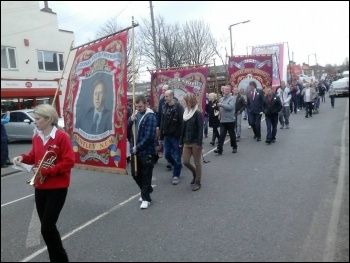 Marching through Edlington in Doncaster on Saturday 5 April Marching through Edlington in Doncaster on Saturday 5 April
