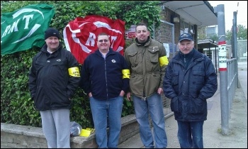 RMT tube strike Upminster picket, 29.4.14, photo by Bob Severn RMT tube strike Upminster picket, 29.4.14, photo by Bob Severn