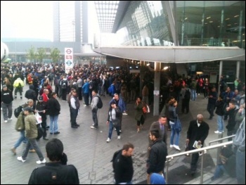 Stratford at 6.30am, tube strike, 29.4.14, photo by Helen Pattison Stratford at 6.30am, tube strike, 29.4.14, photo by Helen Pattison