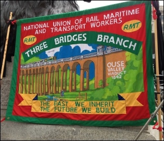 RMT banner in Trafalgar Square, 1.5.14, photo by J Beishon
