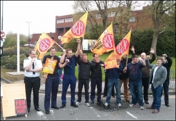 FBU strikers, White Watch, Radford Rd station, Coventry, noon Friday 2.5.14, photo Dave Nellist
