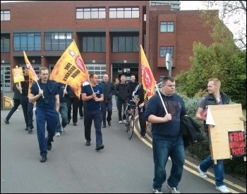 FBU strikers, White Watch, Radford Rd station, Coventry, noon Friday 2.5.14, photo Dave Nellist