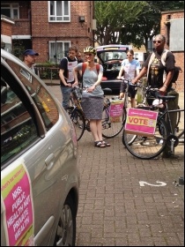 Getting ready to go; TUSC cavalcade in Hackney, 17.5.14, photo Judy Beishon