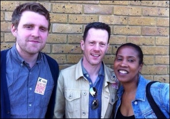 James Kerr, Chris Flood and Cheryl McLeod, TUSC candidates for Telegraph Hill in Lewisham