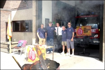 Striking FBU members in Bethnal Green, London, 12.6.14, photo by Rob Williams