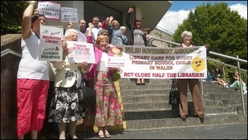 Rhydyfelin library campaigners, photo by D Reid Rhydyfelin library campaigners, photo by D Reid