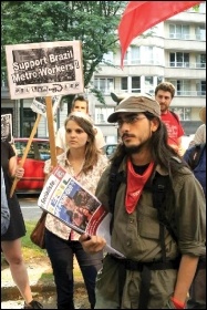 CWI members protest outside the Brazilian embassy in Belgium in support of striking Metro workers, June 2014