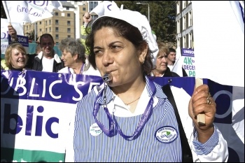 London school caterers on the march, photo Paul Mattsson