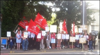 Lockout of workers in Pathology dept at Northampton general hospital, photo by Terry Lodge