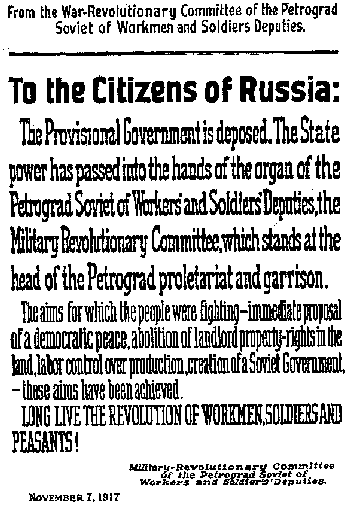 Military-Revolutionary Committee declaration in October 1917. The Military-Revolutionary Committee was led by Trotsky,
