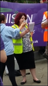Swansea, Carrie Ann Watkins speaking, public sector strike 10.7.14, photo by E Schluessel Swansea, Carrie Ann Watkins speaking, public sector strike 10.7.14, photo by E Schluessel