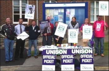 Spelthorne borough council Unison picket line, 10 July 2014, photo P Couchman
