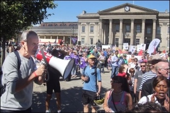 Mike Forster leading some chanting and singing in Huddersfield on July 10th Mike Forster leading some chanting and singing in Huddersfield on July 10th