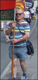 John Hayes flying the Socialist Party banner at the 2013 Tolpuddle Festival, photo by Matt Carey