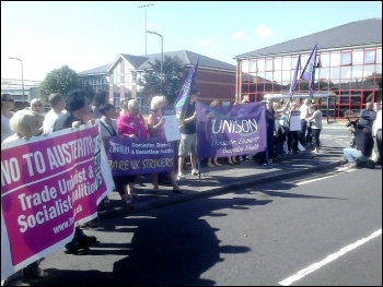 Doncaster Care UK workers on strike, 29.7.14, photo by A Tice Doncaster Care UK workers on strike, 29.7.14, photo by A Tice