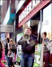 Bakers Union National President Ian Hodson on a protest for a £10 minimum wage, photo by Jim Jepps