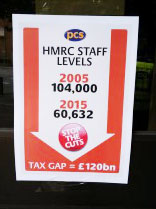 Poster on HMRC Leeds picket, 1.8.14, photo by I Dalton