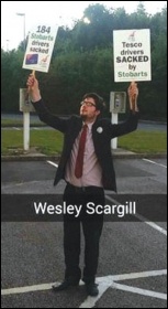 Tesco store manager Wesley Scargill imitates sacked Stobart drivers