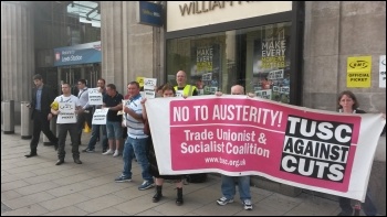 ISS cleaners working for East Coast Mainline strike for decent pay in Leeds, photo by Leeds SP