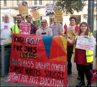 Fast Food Rights campaigners in Leeds on 28 August 2014, photo Erika Sykes