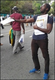 Leafleting against police racism at Notting Hill 2014, photo by Sarah Wrack