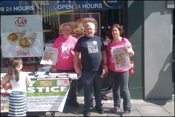 The 'pink t-shirt' lady campaigning with the BFAWU outside McDonald's