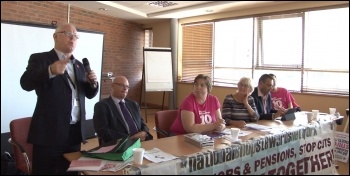 Ronnie Draper speaking, NSSN rally, Liverpool 7.9.14, photo P Mason