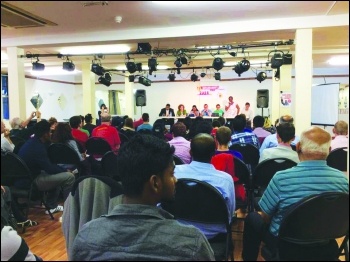 Tamil Solidarity Day attendees listen to Unison executive member April Ashley, photo Fauzer Mahroof