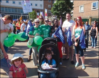 Teachers, parents and children at the 10 July strike rally in Coventry