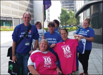 Dave Honeybone (left) and fellow Care UK strikers at the 2014 TUC congress, photo by Rob Williams Dave Honeybone (left) and fellow Care UK strikers at the 2014 TUC congress, photo by Rob Williams
