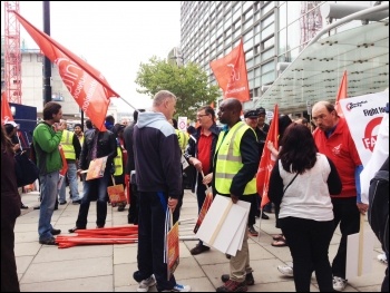 London bus drivers' pay campaign: Assembling for the demo, 11.9.14, photo Judy Beishon
