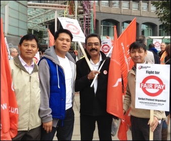 London bus drivers' pay campaign: Assembling for the demo, 11.9.14, photo Judy Beishon