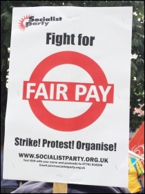 Socialist Party placard, London bus drivers' demo, 11.9.14, photo by Judy Beishon