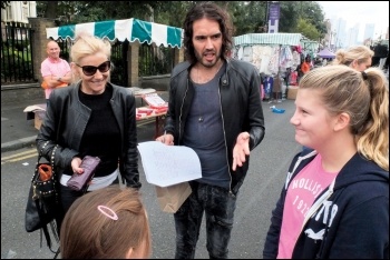 Russell Brand supporting the campaign to defend New Era estate tenants, photo Paul Mattsson