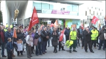 Protest outside Barking town hall in Margaret Hodge's constituency, photo P Mason