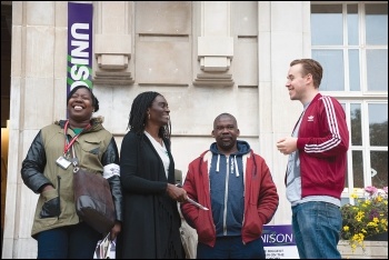 Pickets in Hackney on the 10 July public sector strike, photo Paul Mattsson