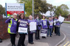 Noisy picket line outside Bradwell hospital, photo by A Bentley