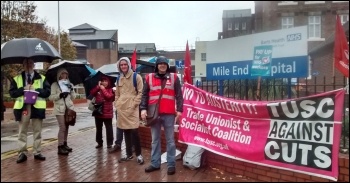 TUSC banner on NHS picket, photo by N Byron