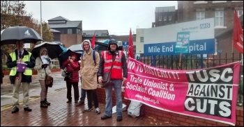 TUSC banner on a recent NHS picket in Tower Hamlets, east London, photo N Byron