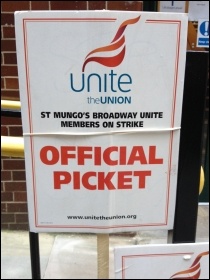 St Mungo's Broadway picket, Bartholomew Close, London, 17.10.14, photo by Judy Beishon