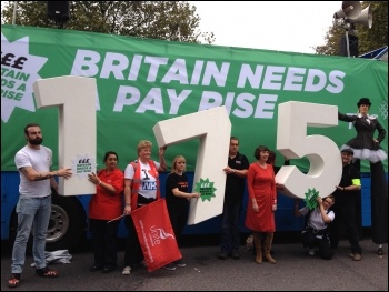 Top directors earn 175 times more than the average worker. TUC 'Britain needs a pay rise' demo, photo by JB