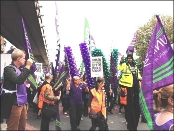 Unison marchers, TUC demo 18.10.14, photo JB