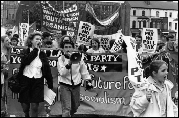 Militant supporters march agianst the poll tax, photo Steve Gardner