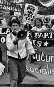 Militant supporters march against the poll tax, photo Steve Gardner