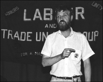 Bill Webster speaking in 1984, photo Dave Sinclair