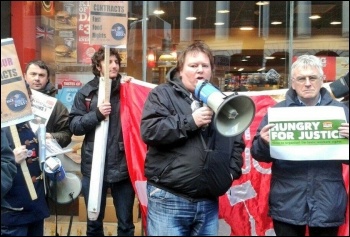 BFAWU president Ian Hodson (with megaphone) on a Fast Food Rights protest