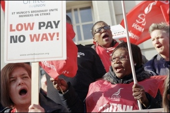 October 2014 St Mungo's Broadway strike, in Hackney, photo Paul Mattsson