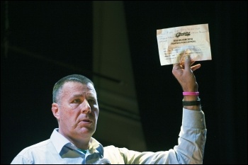 Dave Reid, financial appeal, Socialism 2014 Saturday rally 8.11.14, photo Paul Mattsson