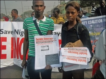 DSM (CWI Nigeria) activists with their newspaper Socialist Democracy