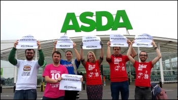 Protesting outside Asda in Britain in solidarity with Walmart workers in the US